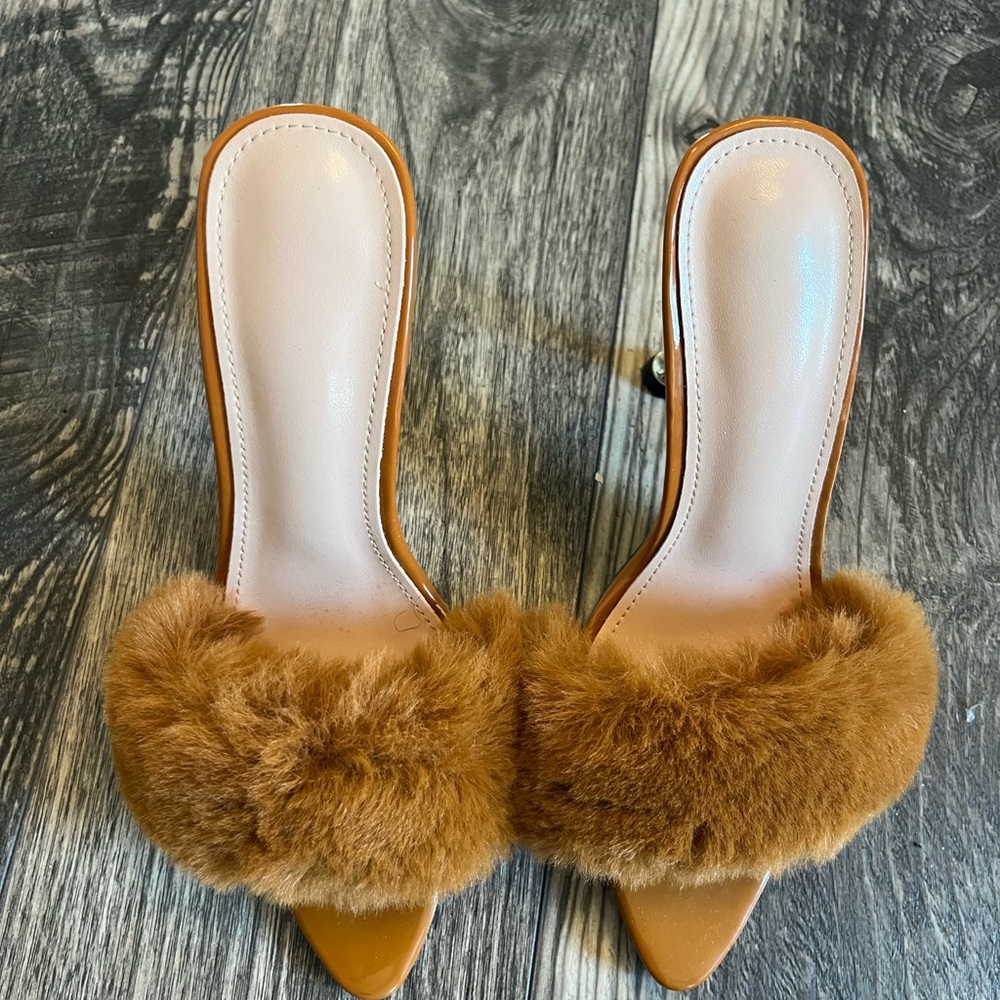 Orange open toed pumps